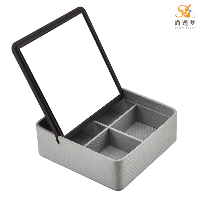 Plugin Mirror Lid Square Wood Frame Jewelry Box